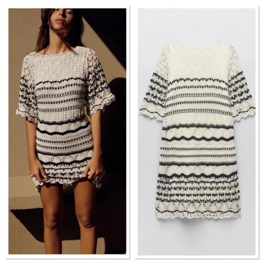 Zara Lace Mini Dress - Black and White